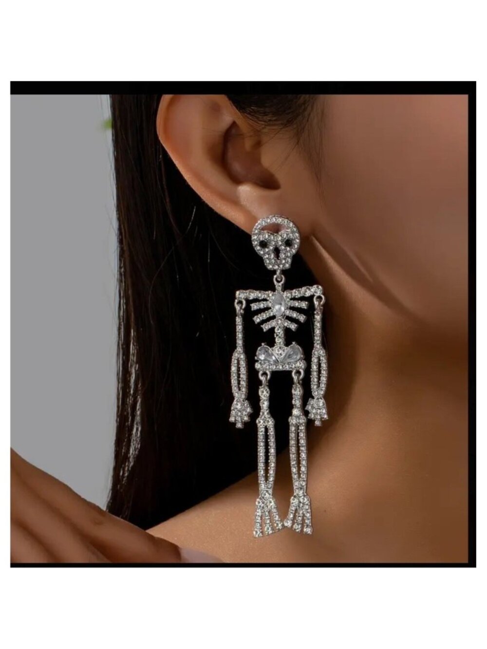 Sparkly Skeleton Halloween Earrings – Rhinestone Skull Dangle Jewelry for Women